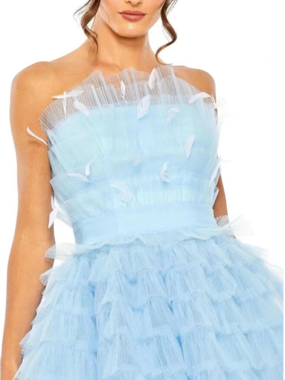 Mac Duggal 20529 Powder Blue Feather Strapless Tulle Fit & Flare Dress NWT 12 - Picture 5 of 16